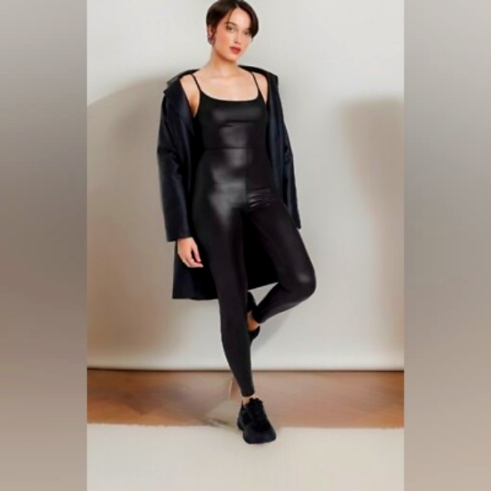 Wild Fable Black Women's Faux Leather Leggings Jumpsuit Size 1X Goth Cat Girl